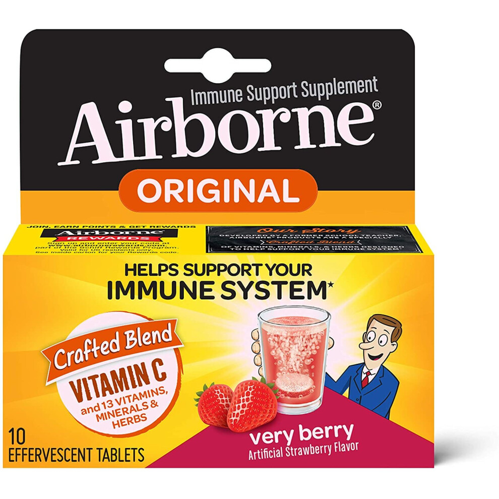 Airborne Vitamin C 1000 Mg Very Berry Effervescent Tablets (10 Count) - 1000Mg Immune Support Dietary Supplement