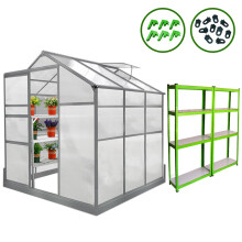 Bundel: Kweekkas met basis – 1.8m x 1.8m + Stellingen