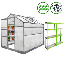 Bundel: Kweekkas met basis – 1.8m x 2.4m + Stellingen