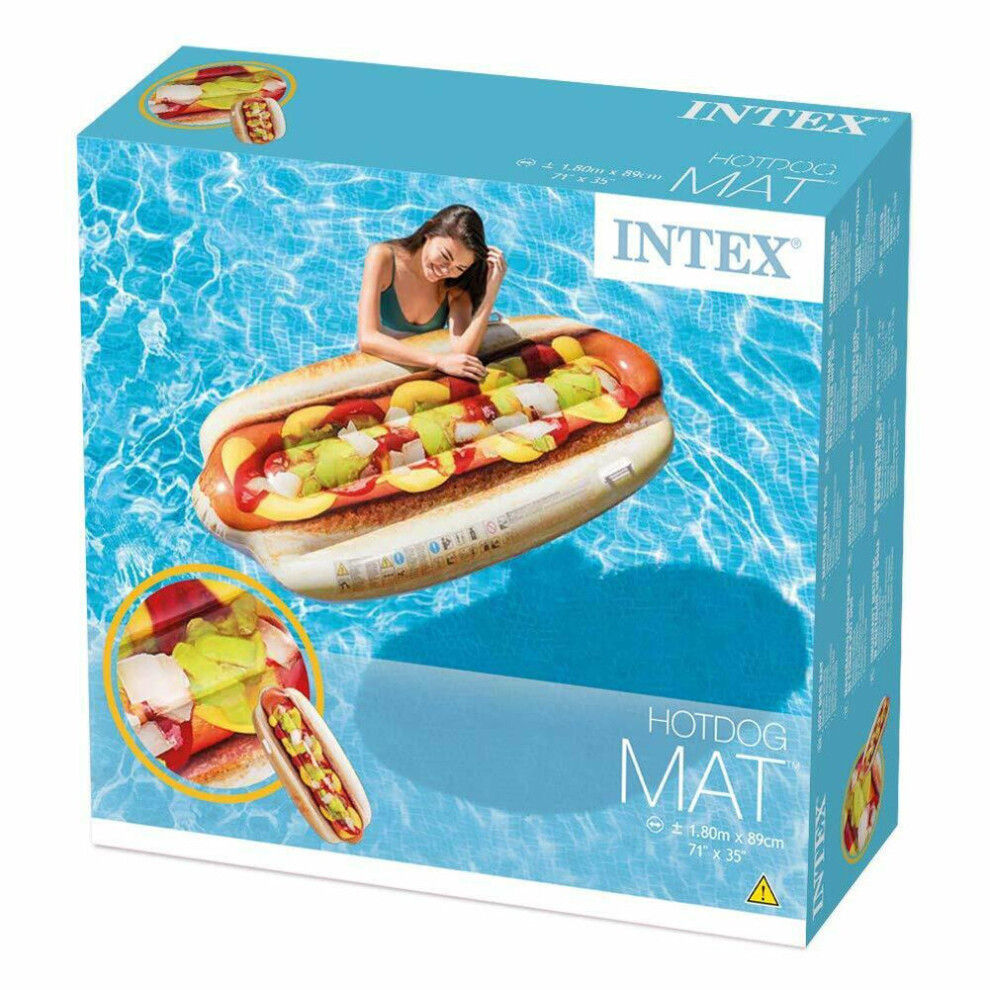 Intex Inflatable Giant Hotdog Mattress Lilo With Handles 180cm x 89cm