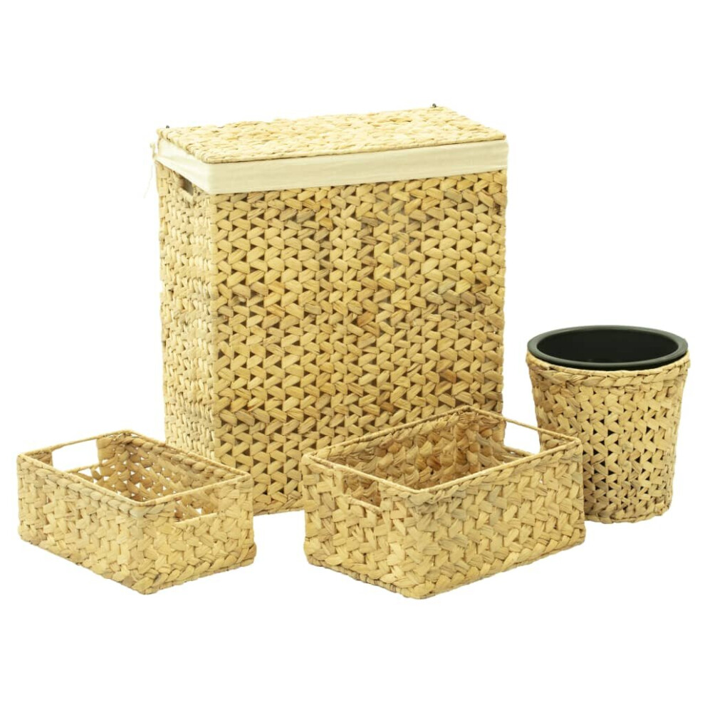 Vidaxl 4 Piece Bathroom Set Water Hyacinth Laundry Basket Trash Bin Organiser