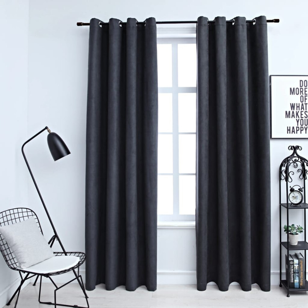Vidaxl 2X Blackout Curtains With Metal Rings Anthracite 140X225cm Drapery