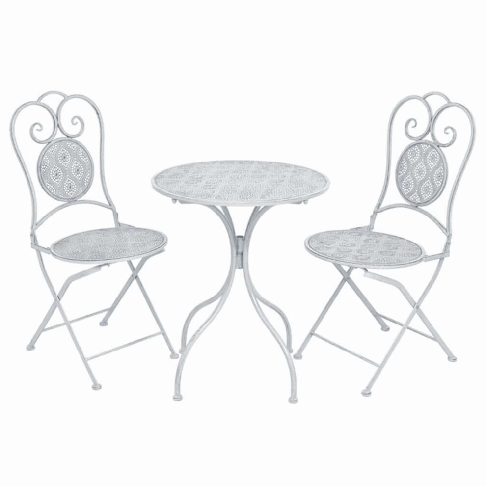 vidaXL 3 Piece Bistro Set Steel Greyish White Garden Patio Table Folding Chair