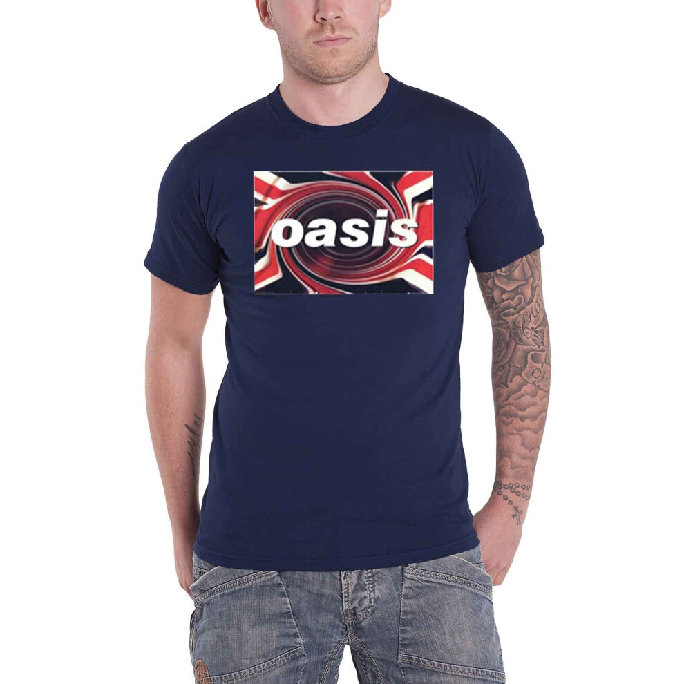 (M, Blue) Oasis T Shirt Union Jack Classic Band Logo new Official Mens Blue