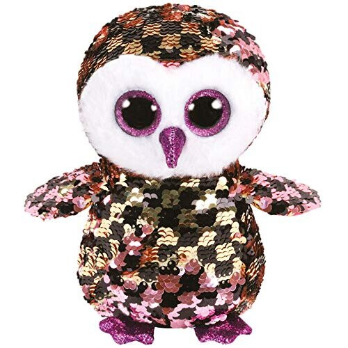 Ty TY Flippable Sequins Checks Owl Beanie Buddy - Medium