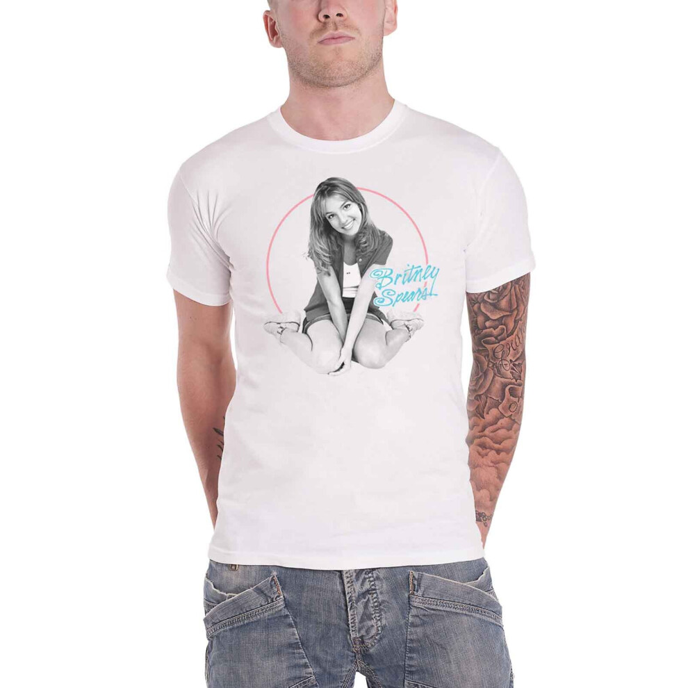 (S, White) Britney Spears T Shirt Circle Logo Baby one more time Official Mens White