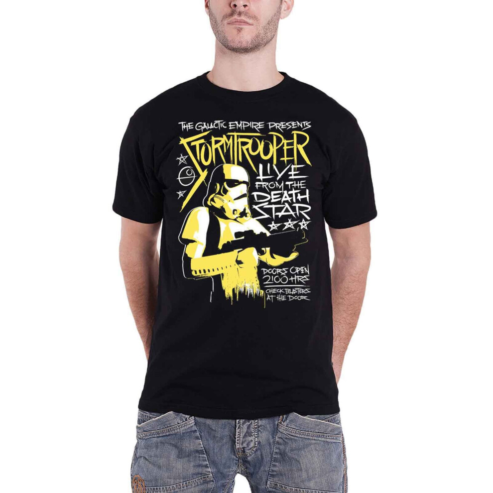 (L, Black) Star Wars T Shirt Stormtrooper Rock Live from the Death Star Official Mens Black