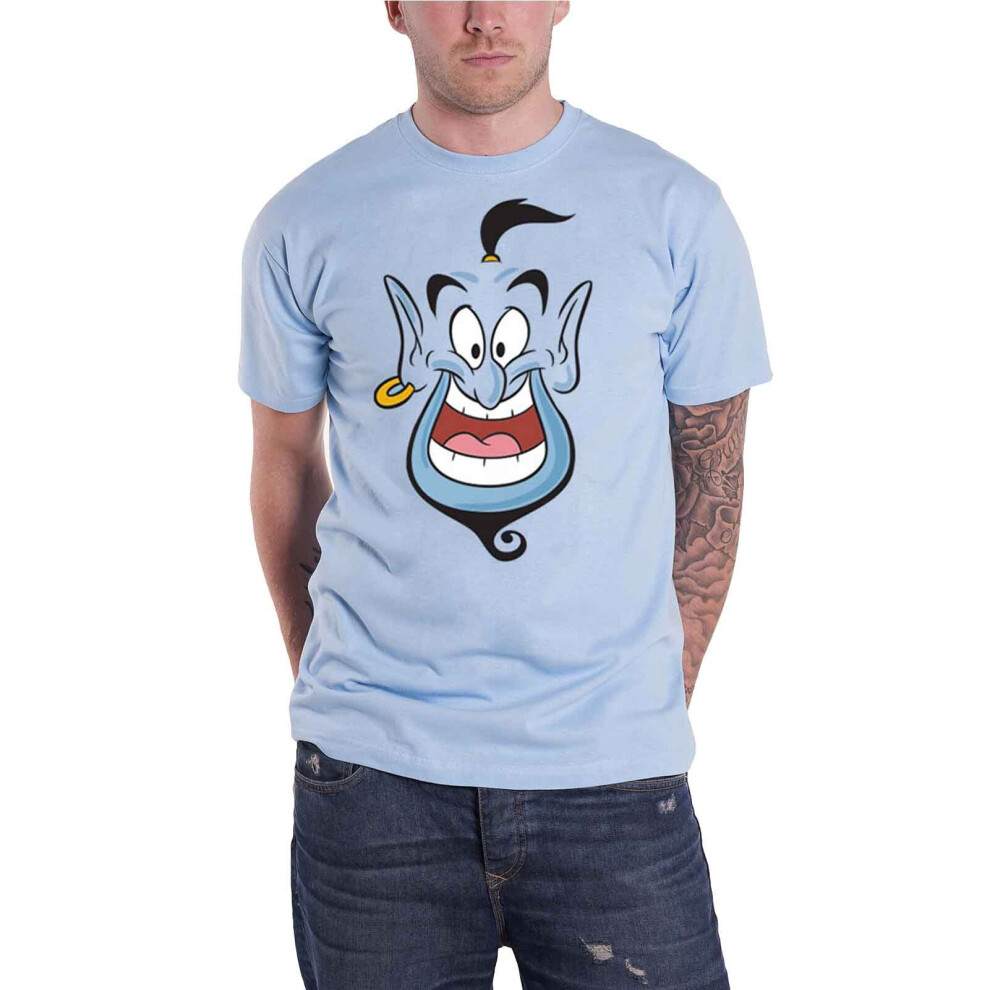 (L, Light Blue) Aladdin T Shirt Genie Face New Official Disney Mens Light Blue