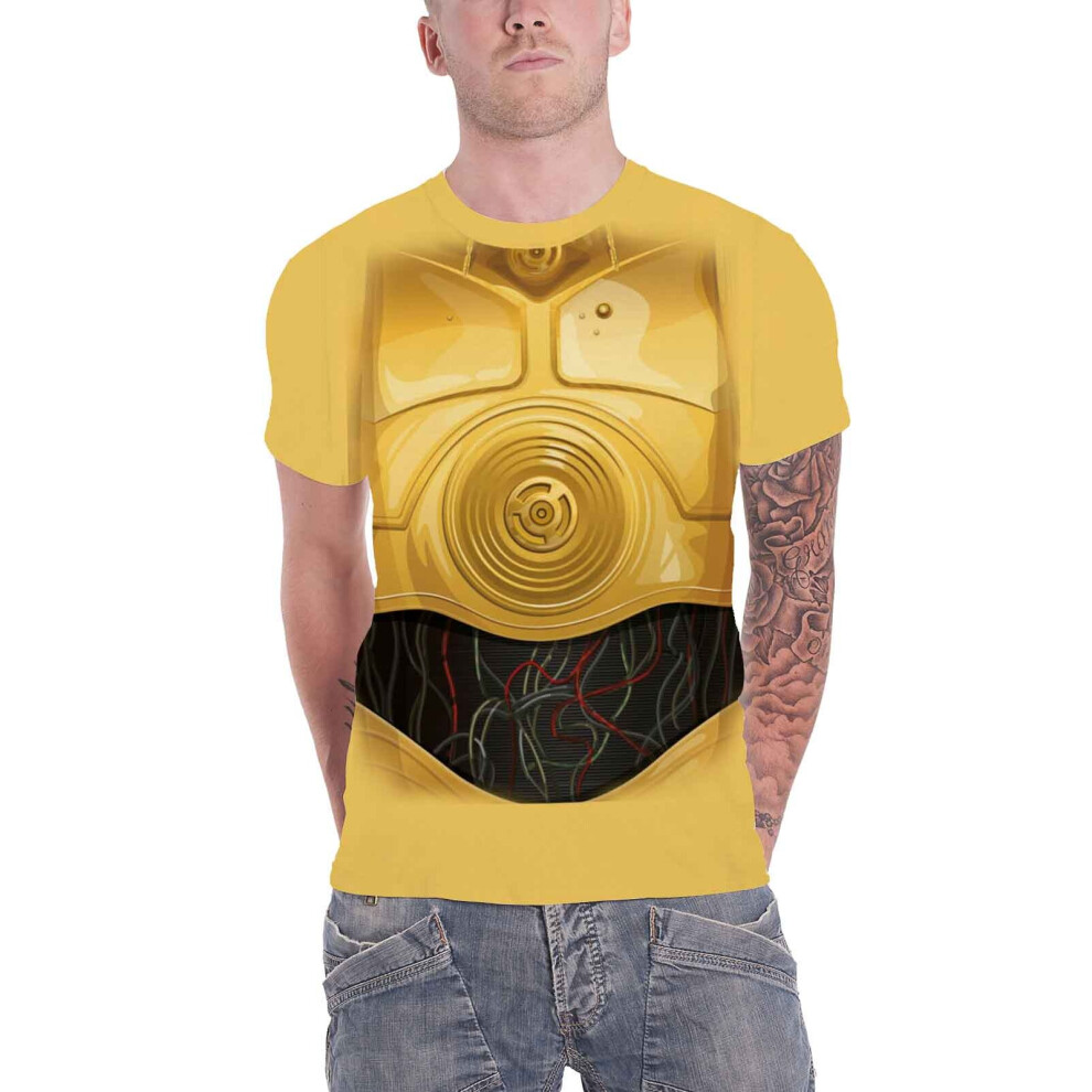 (M, Yellow) Star Wars T Shirt C-3PO Droid Chest costume new Official Mens Yellow
