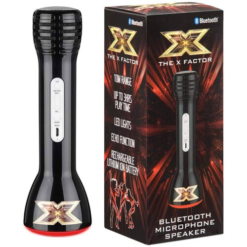 X-Factor Microphone Speaker XF1S With Bluetooth, LED Lights and Echo Function For Ages 6 Years+ Black