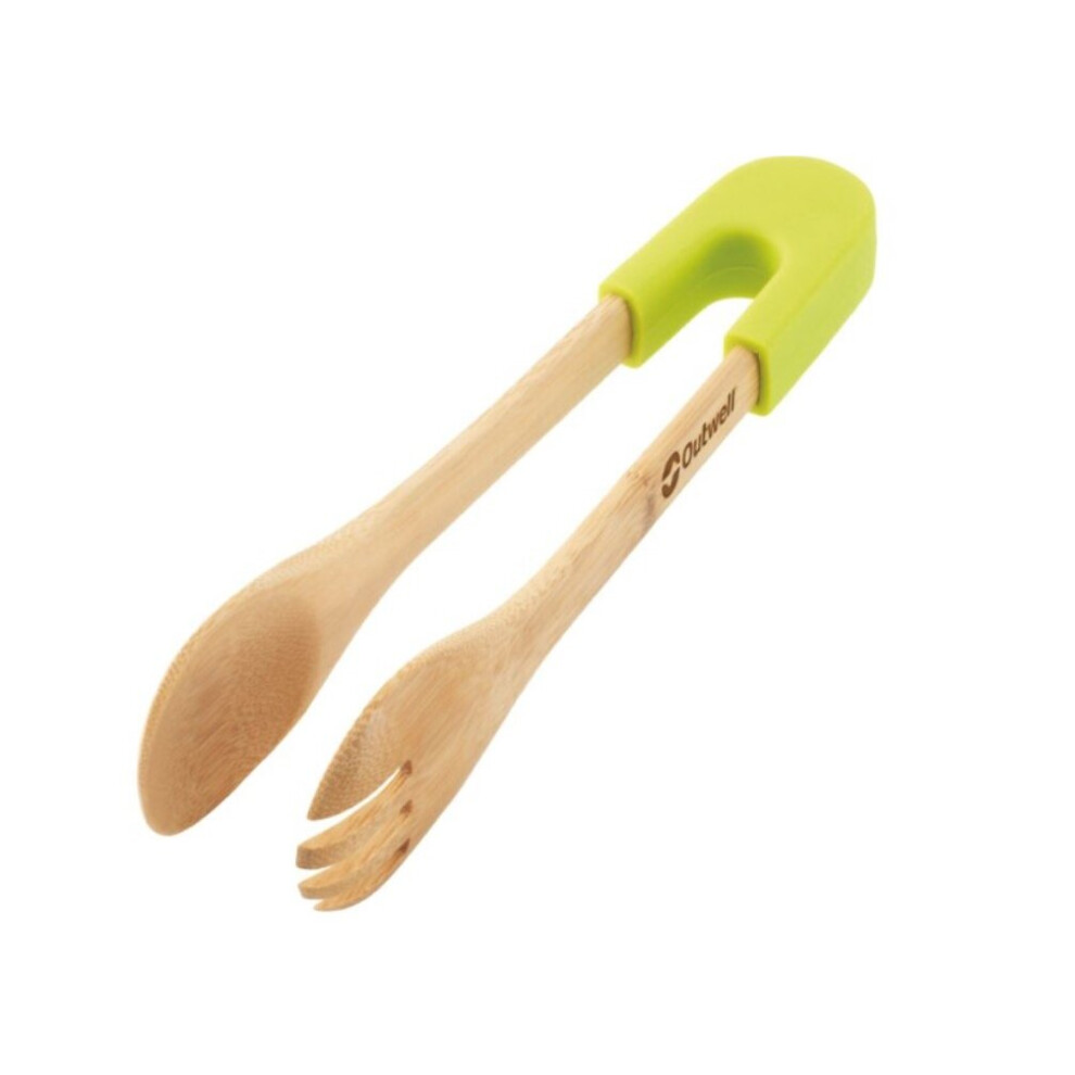 Outwell Bamboo & Silicone Multi Tool Tongs & Salad Servers | Green