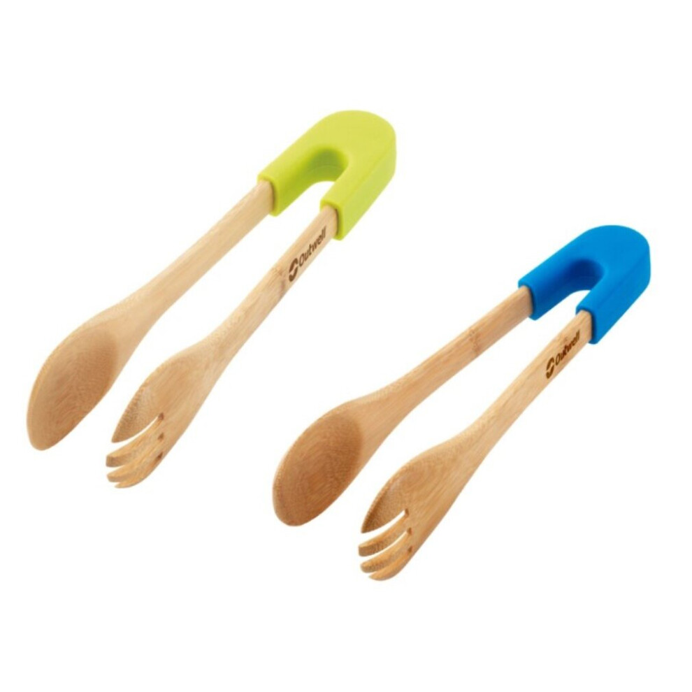 Outwell Bamboo & Silicone Multi Tool Tongs & Salad Servers | Blue