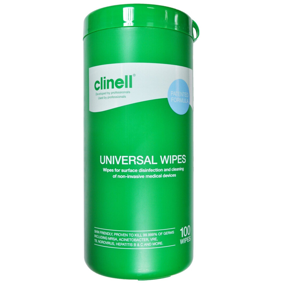 Clinell - Universal Cleaning and Surface Disinfection Wipes - Multi Purpose Wipes - Tub of 100 Wipes