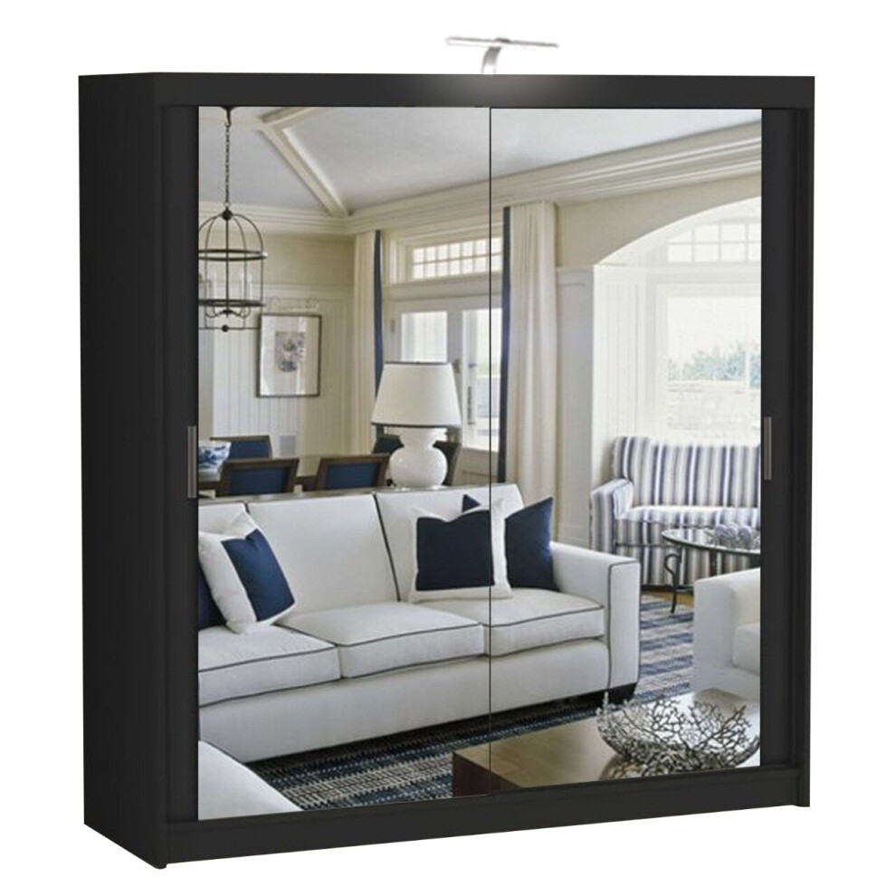 (Black, 120cm) Houston Mirrored Sliding Door Wardrobe