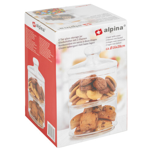 Alpina 2 Tier Stackable Glass Cookie Jar Decorative Sweet Container With Lid 1