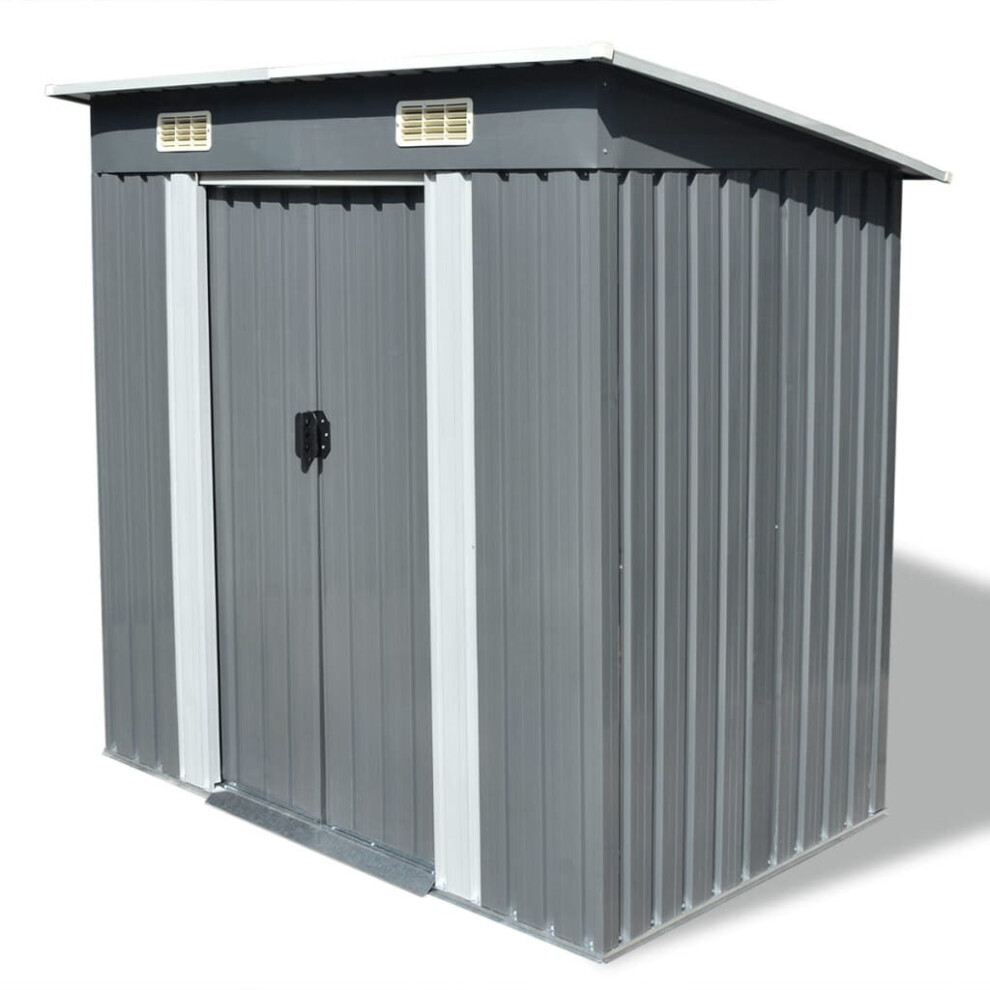 vidaXL Garden Storage Shed Grey Metal 190x124x181cm Outdoor Tool Cabin Room