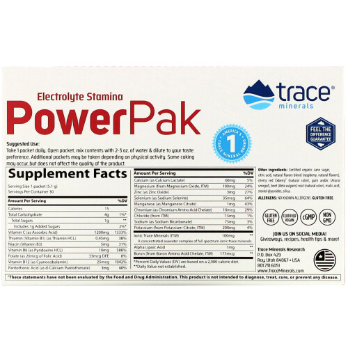 Trace, PowerPak, Raspberry, 30 Stick Packs, 0.22 oz (6.1 g) Each 1
