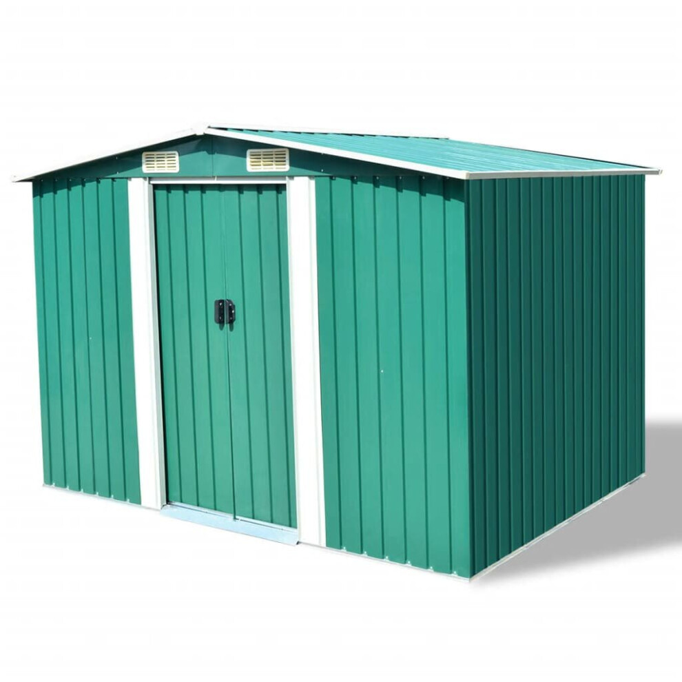 vidaXL Garden Storage Shed Green Metal 257x205x178cm Tool Organiser Cabin Room