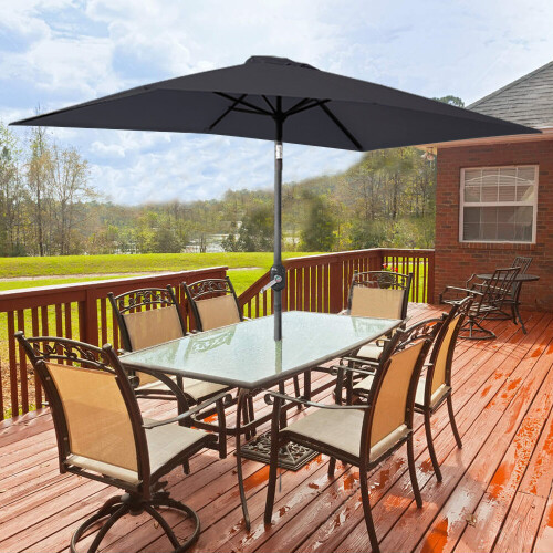 Outdoor Patio Garden Parasol 3x2m Sun Shade Umbrella Canopy w/ Crank Tilt UV protection  - Black