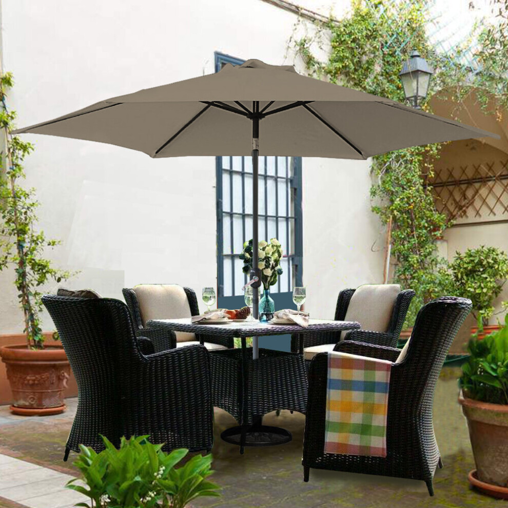 3M Round Garden Parasol Outdoor Patio Sun Shade Umbrella with Tilt Crank Brown