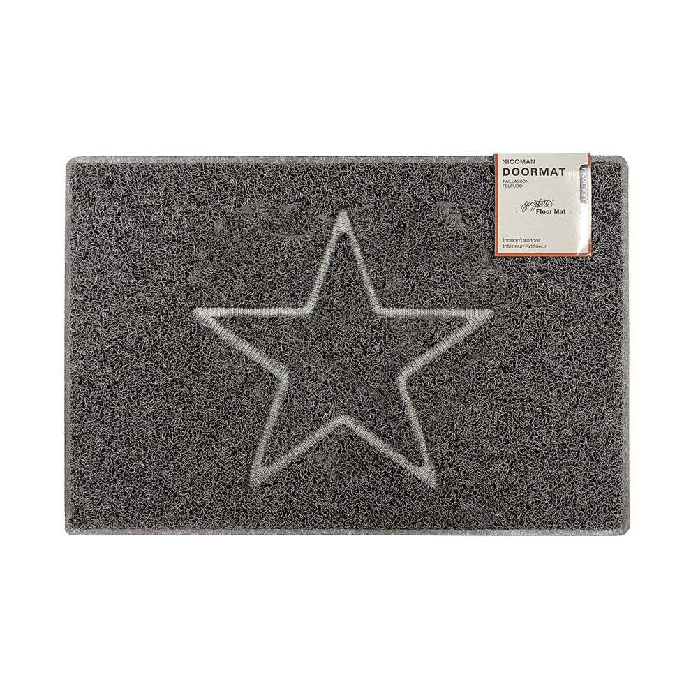 (Large) Star Embossed Spaghetti Coil Soft Outdoor Door Mat Doormat in Grey Various Sizes