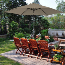 2.7m Round Garden Parasol Outdoor Patio Sun Shade Umbrella with Tilt Crank UV protection - Brown