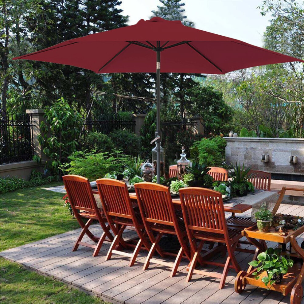 2.7m Round Garden Parasol Outdoor Patio Sun Shade Umbrella with Tilt Crank UV protection -  Wine Red