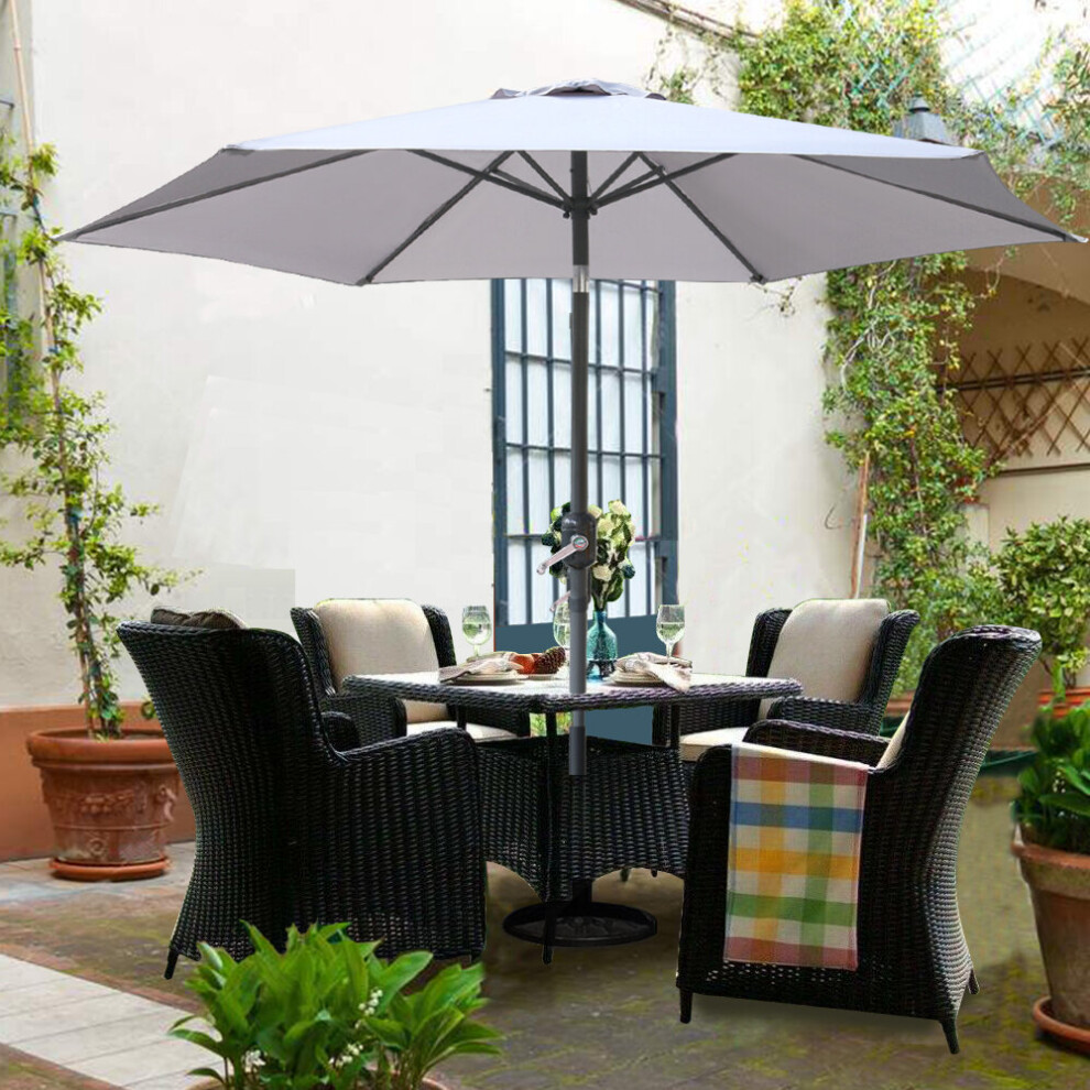 2709 3M Round Garden Parasol Outdoor Patio Sun Shade Umbrella With Tilt Crank Grey