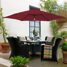 3M Round Garden Parasol Outdoor Patio Sun Shade Umbrella with Tilt Crank Wine Red
