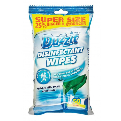 Duzzit Disinfectant Wipes 50pc per pack kills 99.9% bacteria and germs