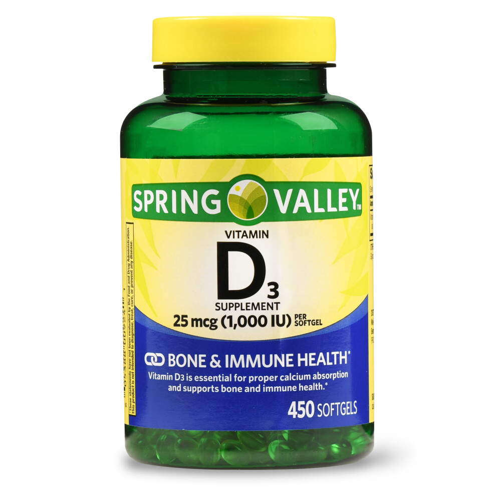 Spring Valley Vitamin D3 25 Mcg (1000 Iu) Softgels, 450 Ct