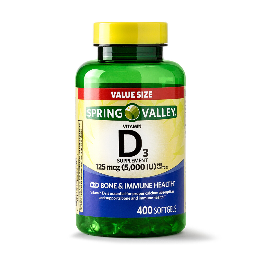 Spring Valley Vitamin D3 Softgels, 5000IU (125 mcg), 400Ct