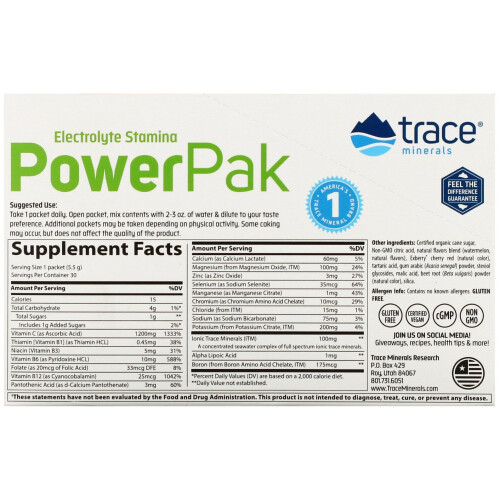 Trace Minerals Æ, Electrolyte Stamina PowerPak, Saveur Pastèque, 30 Sachets, 0,19 oz (5,5 g) par Sachet 1