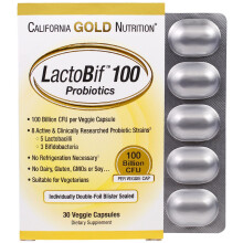 California Gold Nutrition, Probiotiques LactoBif 100, 100 Milliards d'UFC, 30 Gélules Végétales