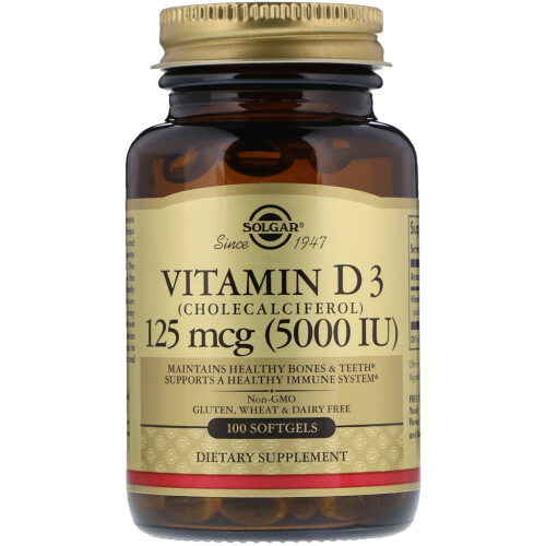 Solgar Vitamina D3 (colecalciferol) 125 mcg (5.000 UI) 100 cápsulas moles Solgar