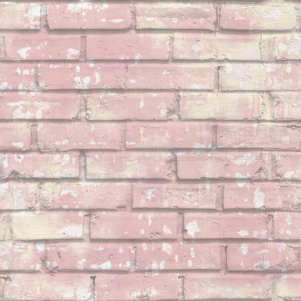 Urban Friends & Coffee Wallpaper Bricks Pink and White Decorative Wallpaper