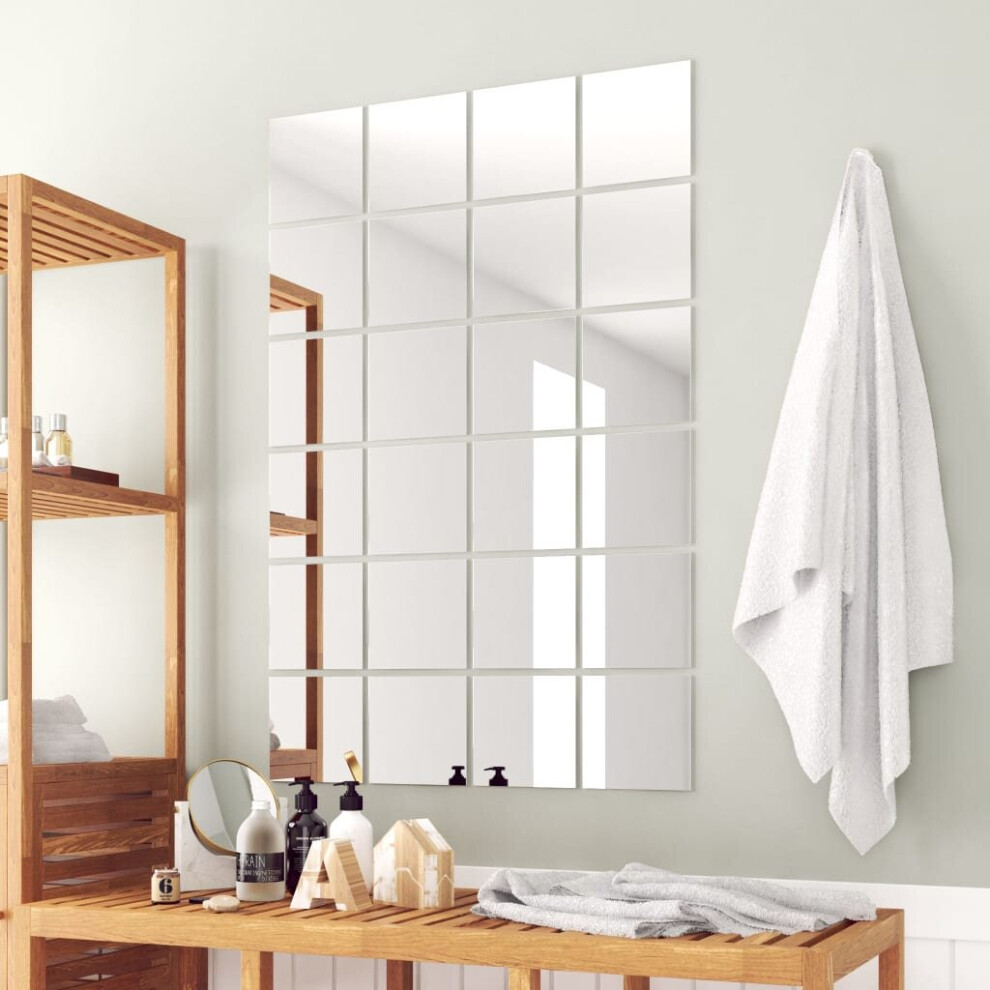 vidaXL 48x Mirror Tiles Square Glass Mirrored Wall Tile Bathroom Indoor Decor