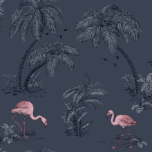 DUTCH WALLCOVERINGS Wallpaper Flamingo Petrol Blue Wall Covering Sheet Panel