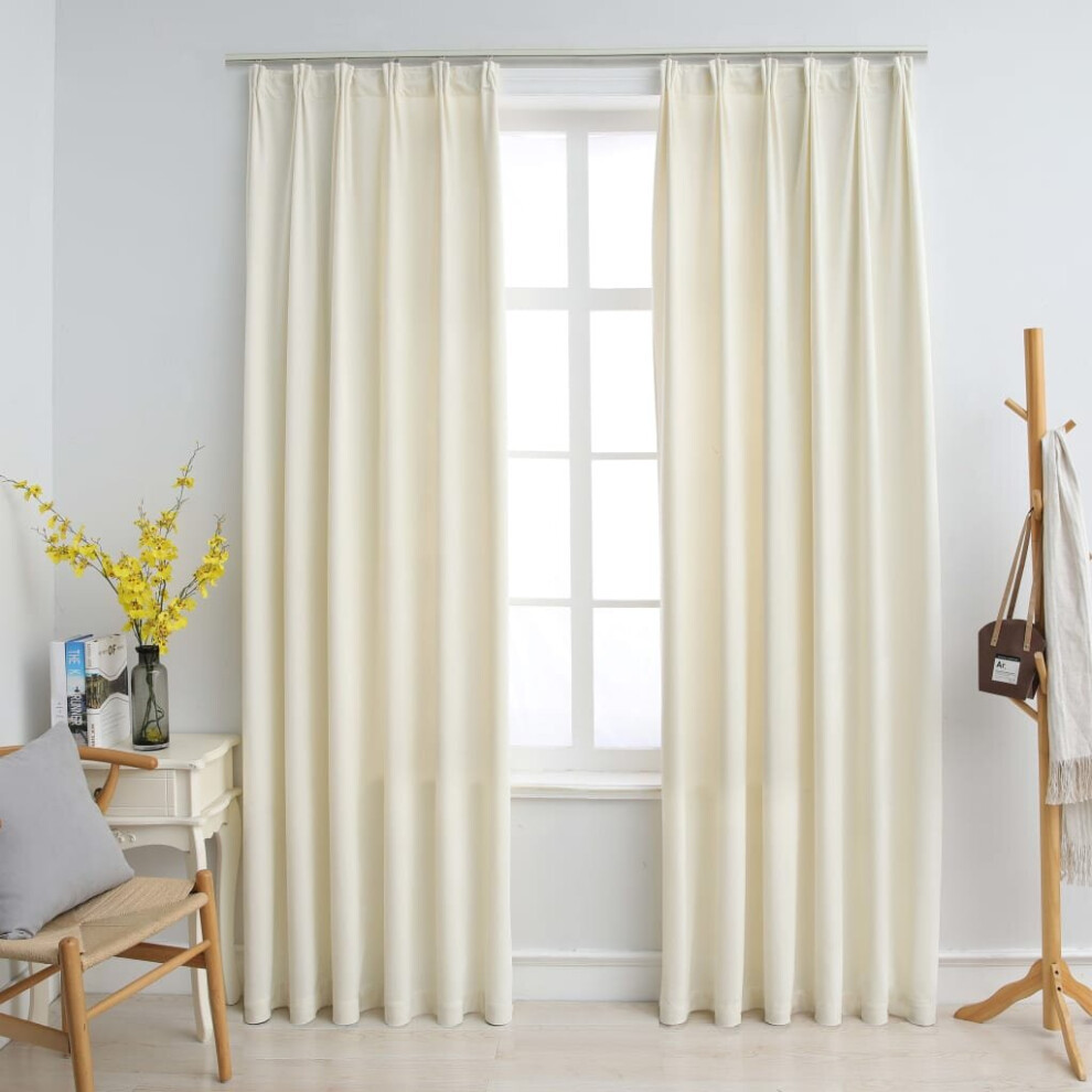 Vidaxl 2X Blackout Curtains With Hooks Velvet Cream 140X245cm Drapery Blinds