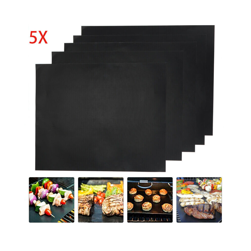 5x BBQ Grill Mat non-stick Oven Liners Teflon Cooking Baking Reusable