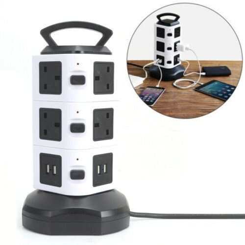 Switched Surge Extension Lead Plug Tower Multi 10 Socket 4 USB Port 1