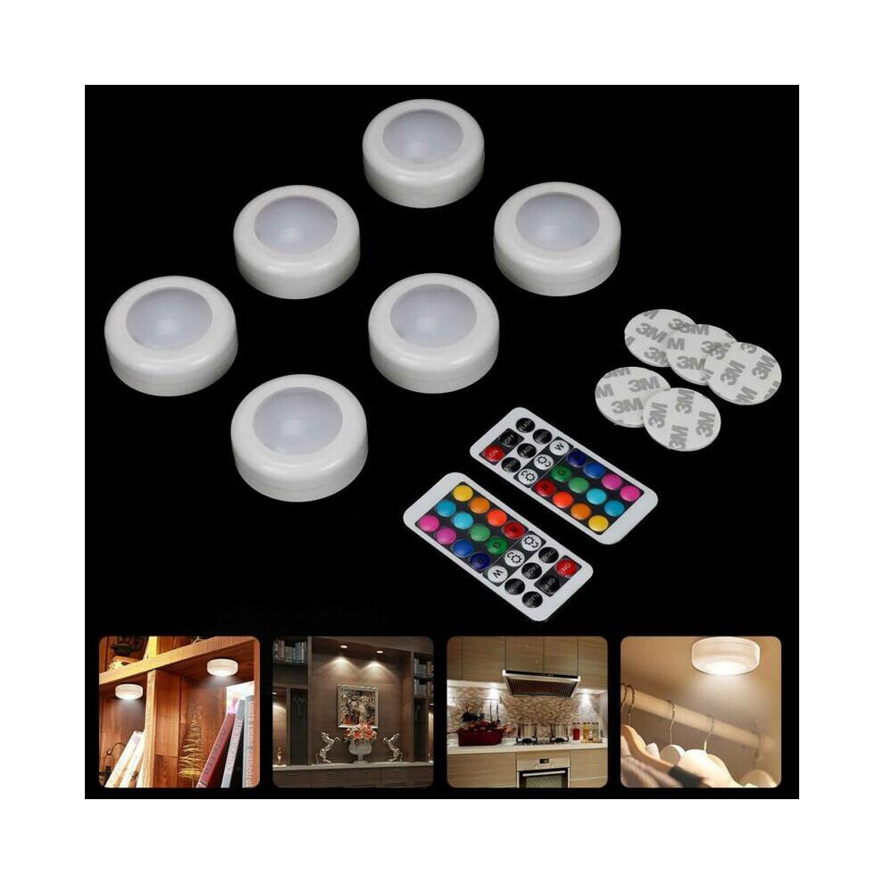 6x LED Under Cabinet Lights Dimmable RGB Puck Lights Closet Lighting