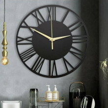 Modern 30CM Round Skeleton Minimalist Black Roman Numeral Wall