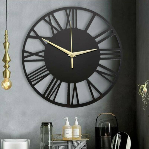 Modern 30CM Round Skeleton Minimalist Black Roman Numeral Wall