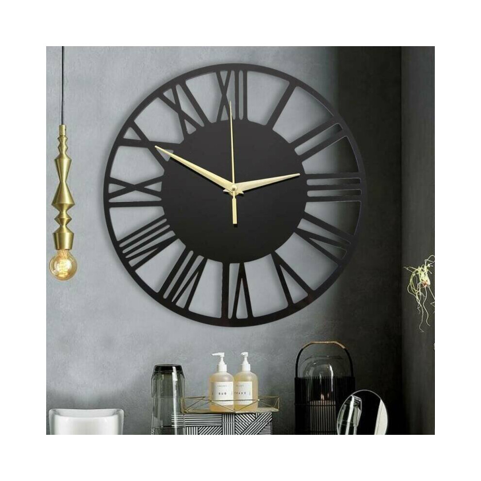 Modern 30CM Round Skeleton Minimalist Black Roman Numeral Wall