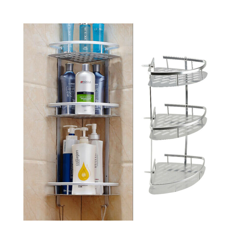 3 Tier Bathroom Corner Shower Shelf Rack Organiser Bath Accessory Set