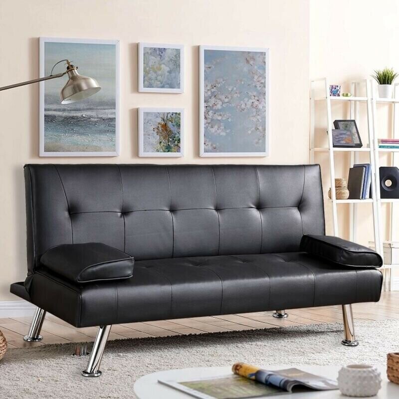 SOFA BED Faux Leather Black Sofa Bed recliner 3 Seater Luxury Modest on