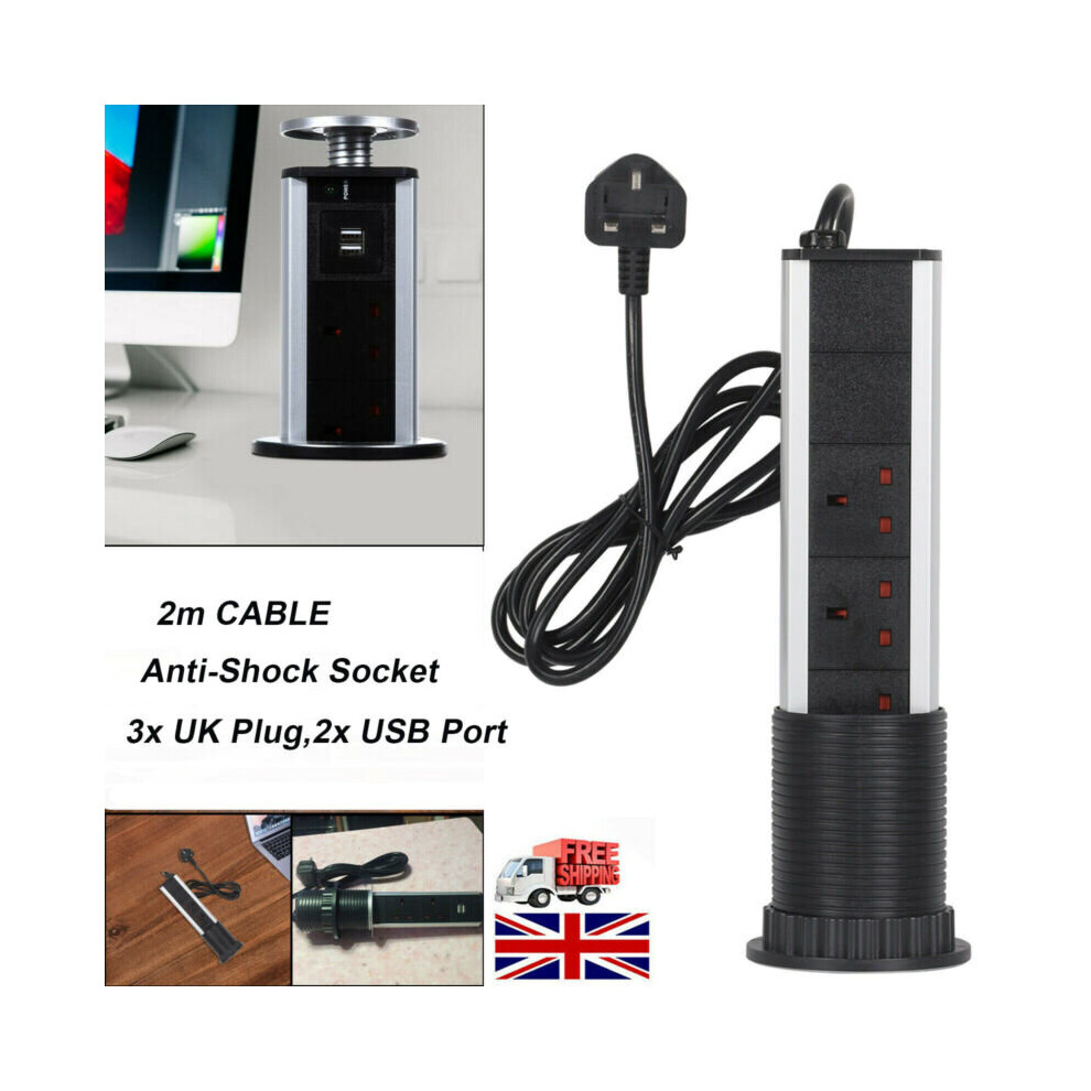 3 Power Pop Up Pull Up Kitchen Worktop Sockets Plug 2 Usb Ports Exte 714367589404