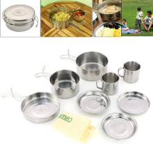8Pcs Cookware Set Steel Pan Pot Outdoor Camping Hiking Picnic Cookin