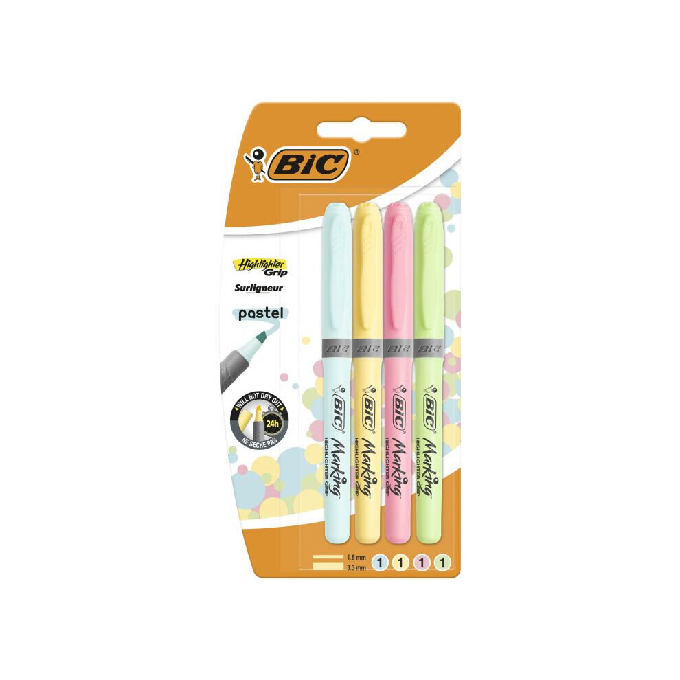 BIC Highlighter Grip Pastel marker 4 pc(s) Blue,Green,Pink,Yellow Chisel tip
